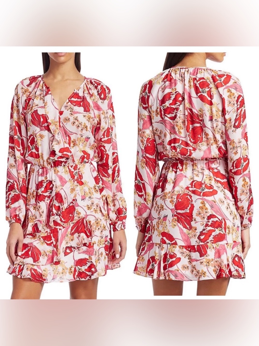 Parker Silk Cream Floral Dress with Red and Pink Blooms